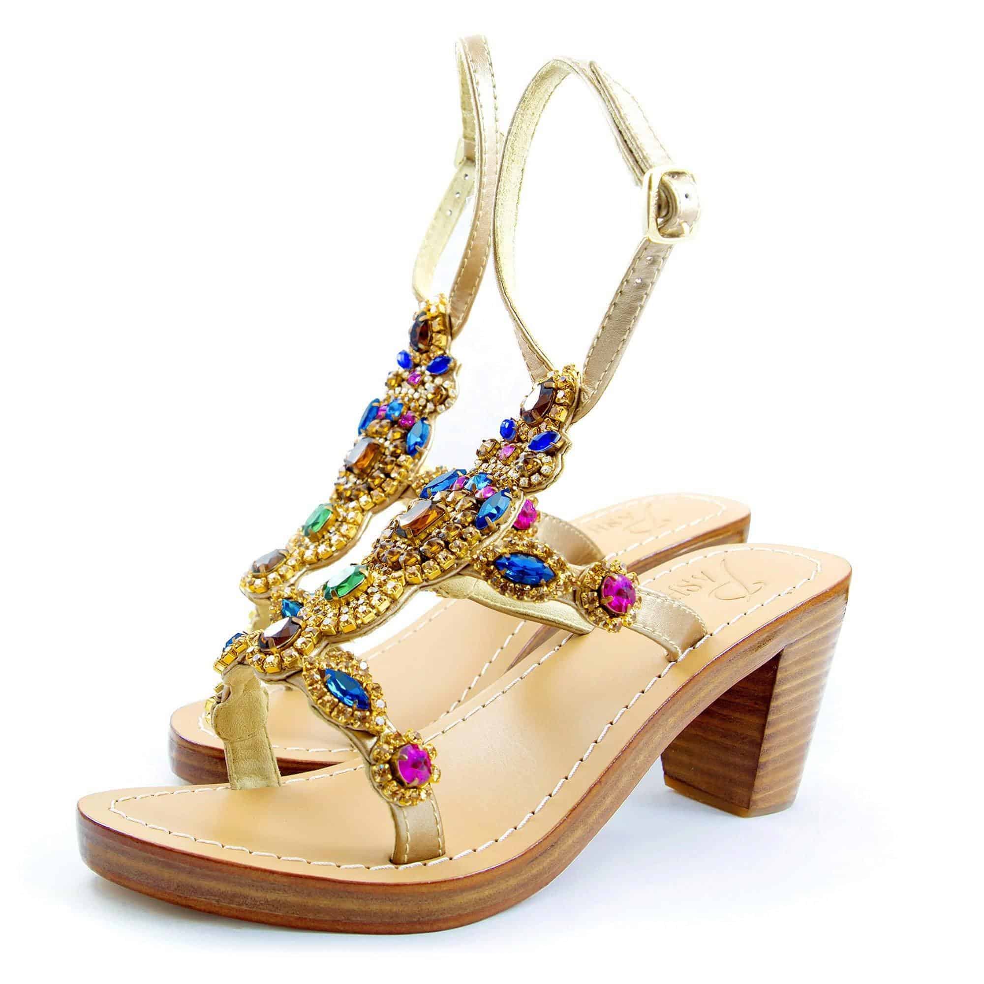 Gold Rhinestone Sandals Heels Pasha Sandals