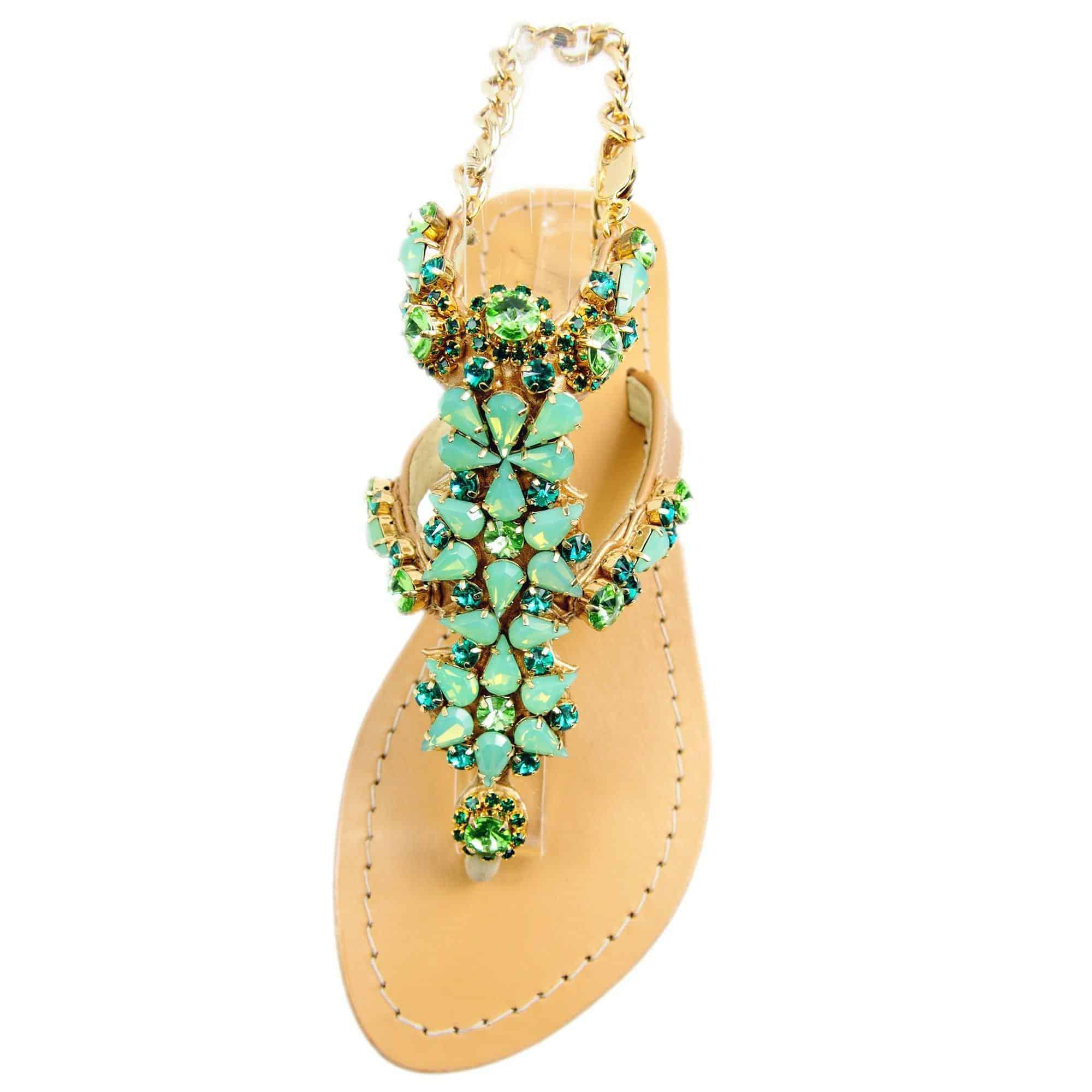 Ladies Sandals Green Rhinestone Sandals Ladies Rhinestone Sandals