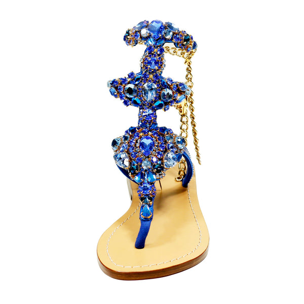 SULA Flat Ankle Chain Jewel Sandals | Pasha