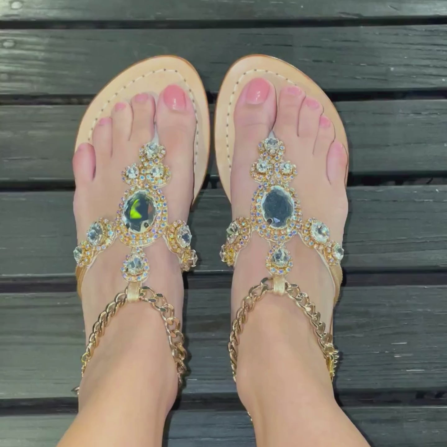 Gold jeweled sandals on sale