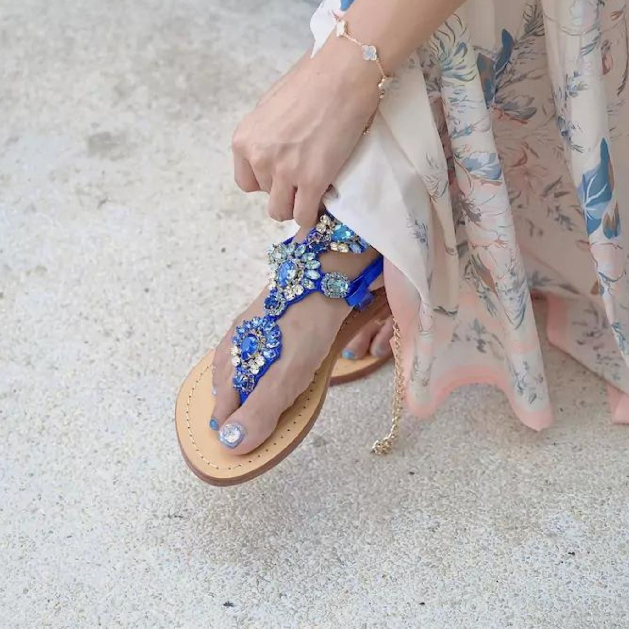 Admiral Blue SPETSES Flat Jewel Sandals Pasha